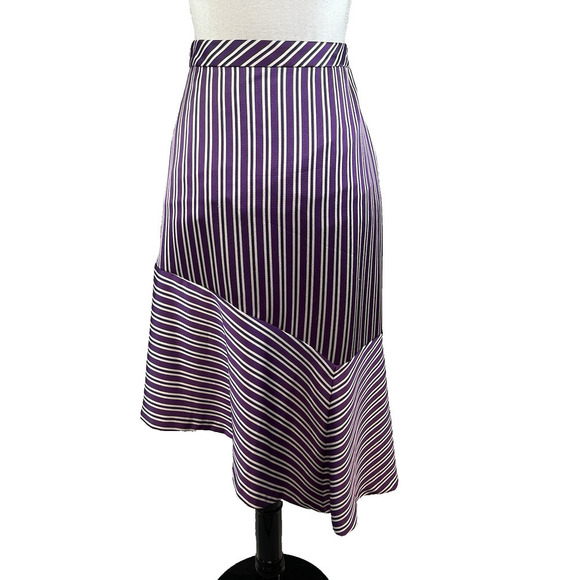 Banana Republic Skirt size 12 Purple White Striped Satin Asymmetrical Career - Picture 1 of 8